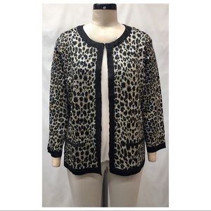Chico's Black Tan Crushed Poly Flyaway Animal Print 3/4 Sleeve Jacket